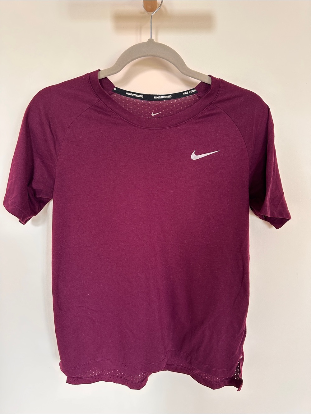 Nike Women's Short-Sleeve Dri-Fit Running Tee — Burgundy (Size S)